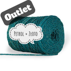 OUTLET - SZNUREK PŁASKI 5MM - PETROL ZE ZŁOTĄ NITKĄ