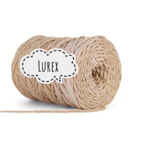 SZNUREK POLIESTROWY PIMOtki LUREX - RÓŻOWY KREM ZE ZŁOTĄ NITKĄ