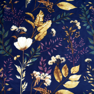 TKANINA NA PODSZEWKĘ - 50X80 CM - JESIENNE KWIATY NA GRANATOWYM TLE