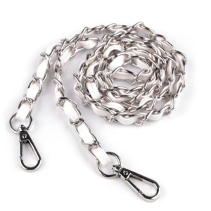 Łańcuszek przeplatany z Ekoskórą - 112 cm - Srebrno - Biały