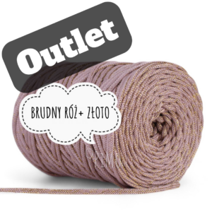 OUTLET - SZNUREK PŁASKI 5MM - BRUDNY RÓŻ ZE ZŁOTĄ NITKĄ