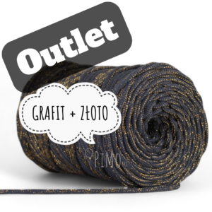OUTLET - SZNUREK PŁASKI 5MM - GRAFIT ZE ZŁOTĄ NITKĄ