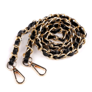 Łańcuszek przeplatany z Ekoskórą - 112 cm - Złoto - Czarny