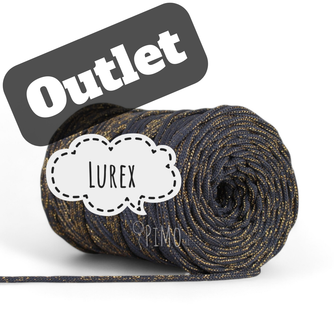OUTLET - SZNUREK POLIESTROWY PIMOtki LUREX – GRAFIT ZE ZŁOTĄ NITKĄ (40)