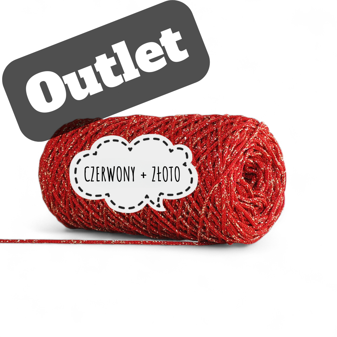 OUTLET – Sznurek poliestrowy 1 mm PIMOtki – Czerwony ze Złotą Nitką