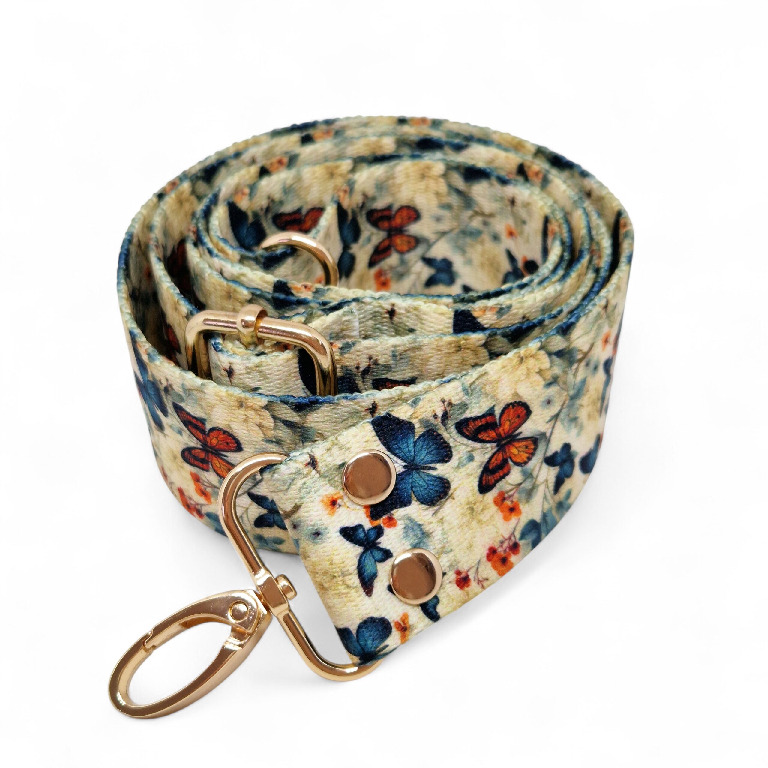 PASEK PARCIANY – 38 MM – MOTYLE POMARAŃCZOWO-ZIELONE - RÓŻNE OKUCIA